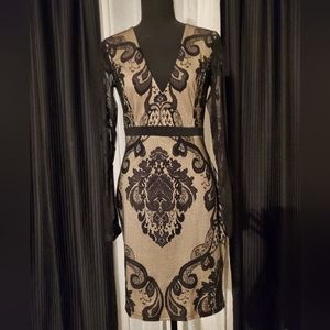 Windsor Black & Nude Lace Bodycon Dress SIZE L